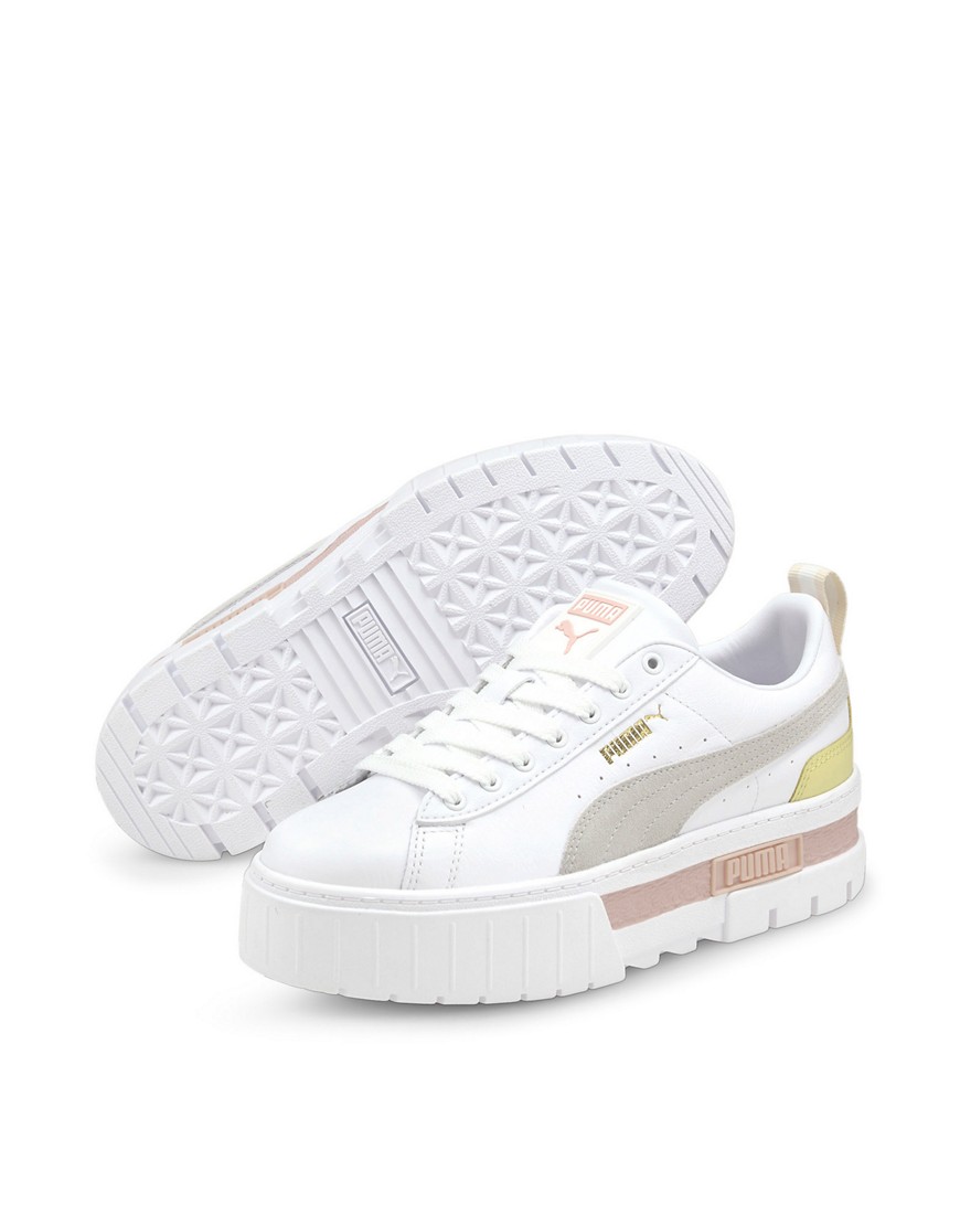 Puma Mayze platform trainers in white and pink