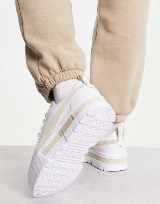Puma Mayze platform trainers in white and stone | ASOS