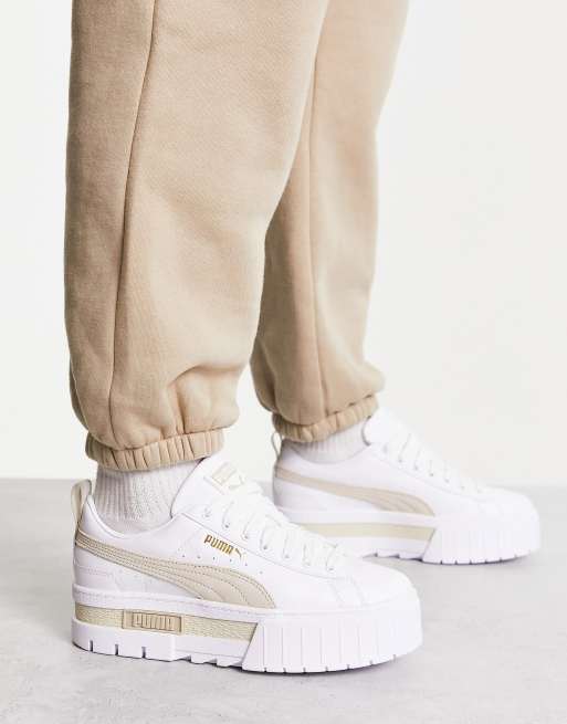 Puma Mayze platform trainers in white and stone