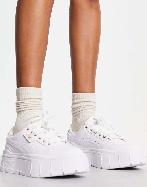 Puma basket platform on sale bianche e oro