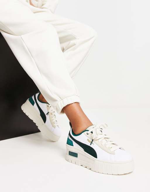 PUMA Mayze Sneakers bianco sporco e verdi con suola spessa ASOS