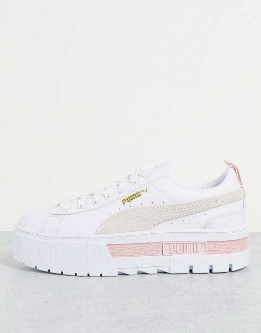 Puma Mayze sneakers in white oatmeal and pink | ASOS