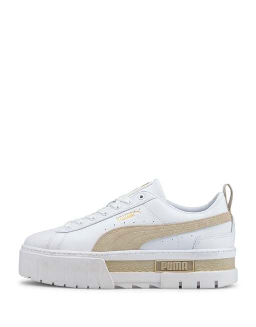 Puma - Mayze - Sneakers met dikke zool in wit en lichtbeige