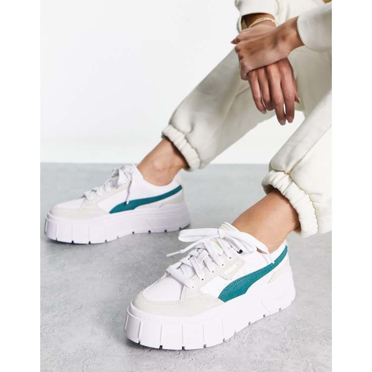 Pendiente conjunto Restringir Puma Mayze Stack cord detail sneakers in white and varsity green | ASOS