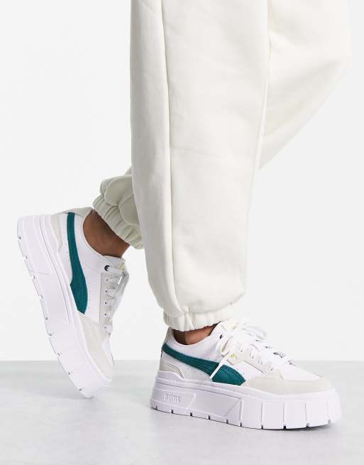 Puma Mayze stack sneakers in white/pink