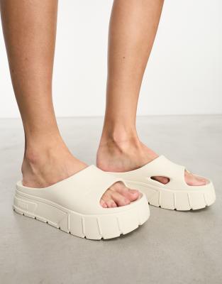 Mayze Stack Injex platform sliders in cream-White