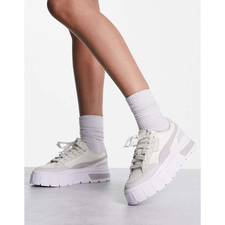 PUMA Mayze Stack Luxe sneakers in white with light gray detail