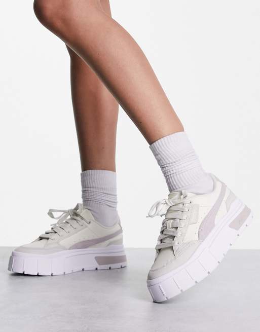 PUMA Mayze Stack Luxe sneakers in white with light gray detail