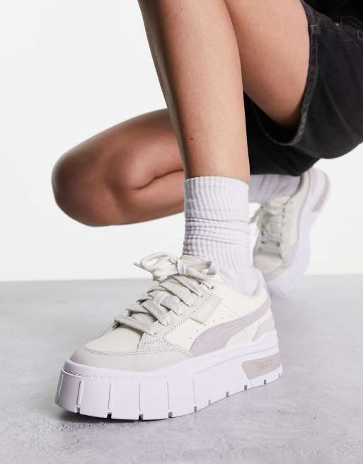 PUMA Mayze Stack Luxe sneakers in white with light gray detail