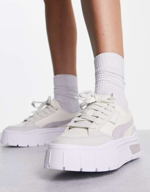 Puma Mayze Stack Luxe sneakers in white with light gray detail