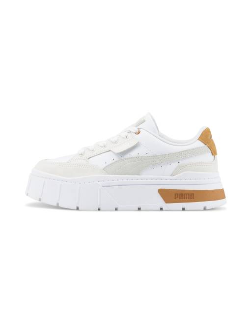 Puma Mayze Stack luxe trainers in white and ivory