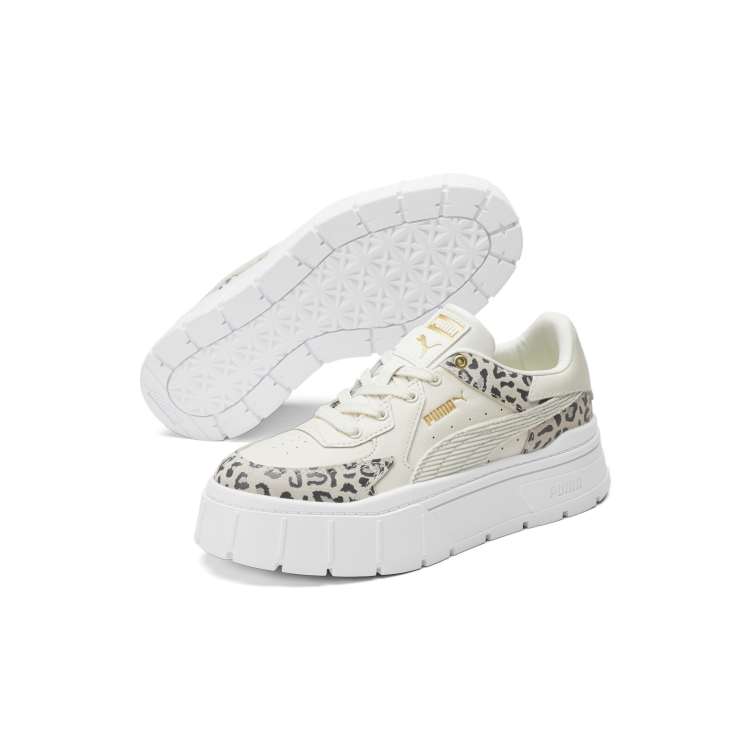 Puma Mayze stack sneakers in off white with leopard print detail