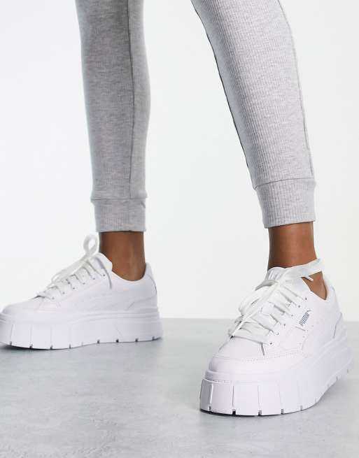 Puma Mayze Stack sneakers in triple white WHITE