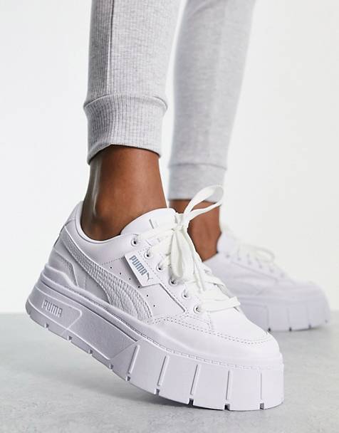 Puma Mayze Stack sneakers in triple white