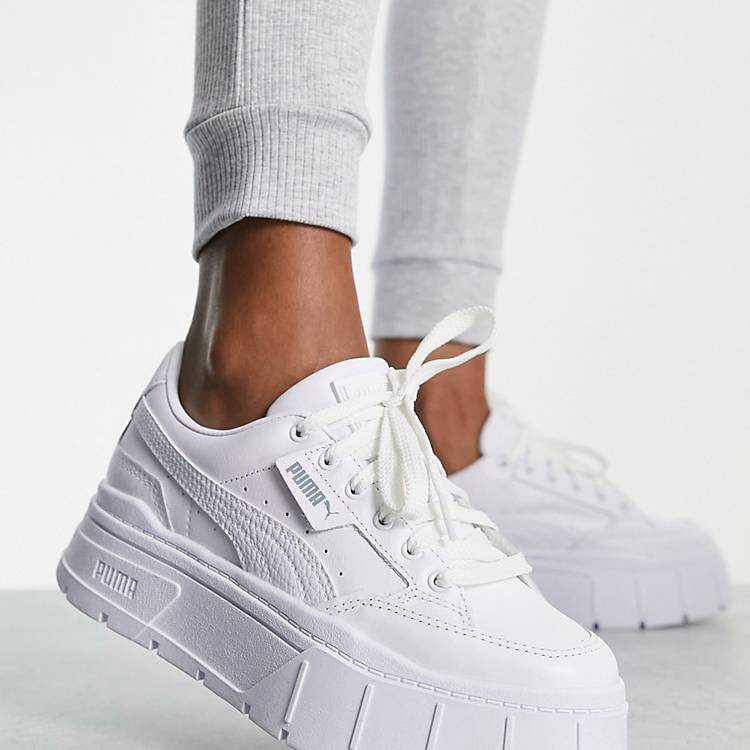 Accurate spare Appal Puma Mayze Stack sneakers in triple white | ASOS