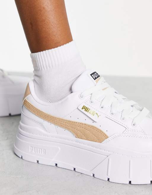 ☆大人気☆Puma Mayze Stack oatmea Puma Mayze Stack sneakers in white and oatmeal | ASOS