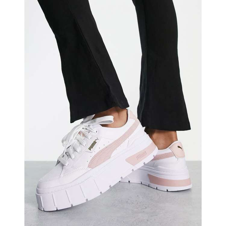 PUMA Mayze stack sneakers in white pink ASOS