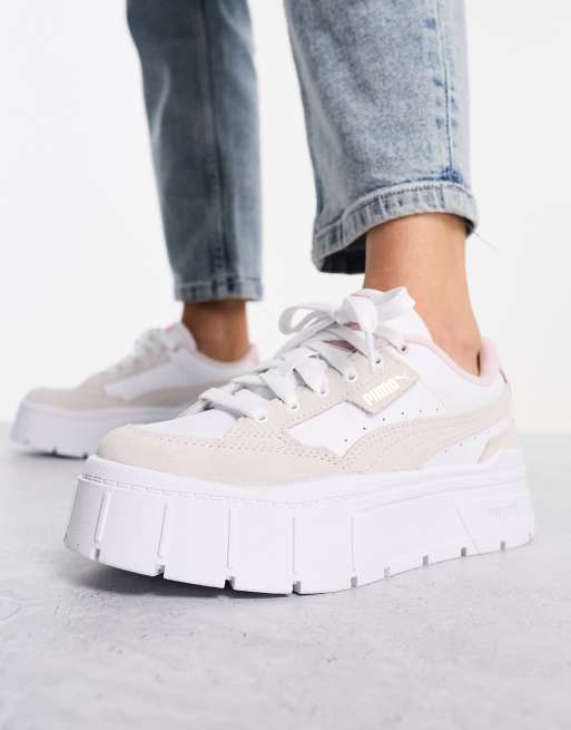 Puma basket platform 2024 bianche e rosa