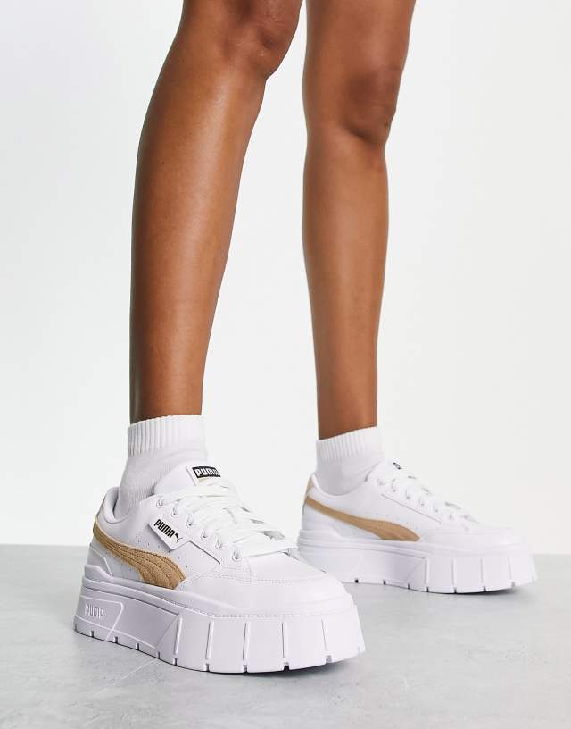 Puma Mayze stack sneakers in white/sand