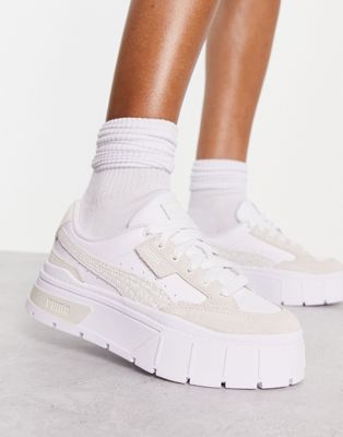 Puma Mayze Stack Sneakers In White With Leopard Print Detail - Exclusive To Asos
