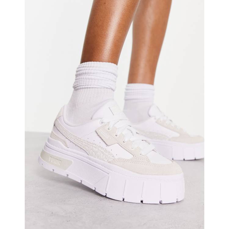 Puma Mayze stack sneakers in white/pink