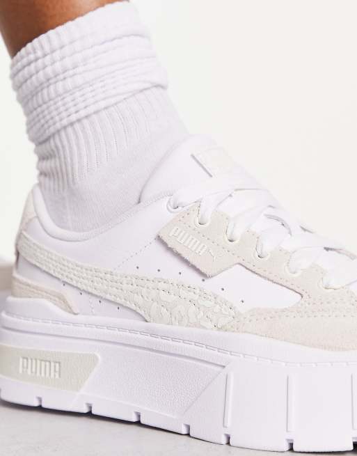 PUMA Mayze Stack sneakers in white with leopard print detail - Exclusive to  ASOS