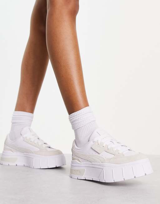 PUMA Mayze Stack sneakers in white with leopard print detail - Exclusive to  ASOS