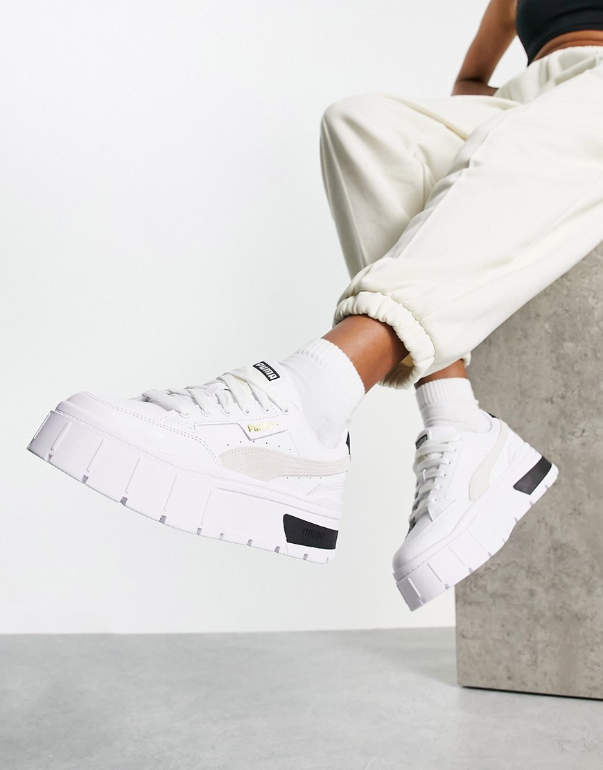 Puma Mayze Stack trainers in white and black