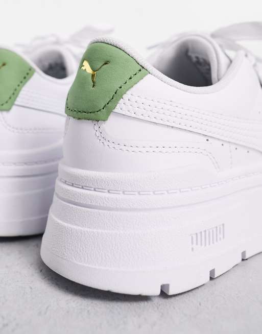 Puma Mayze Stack cord detail sneakers in white and varsity green