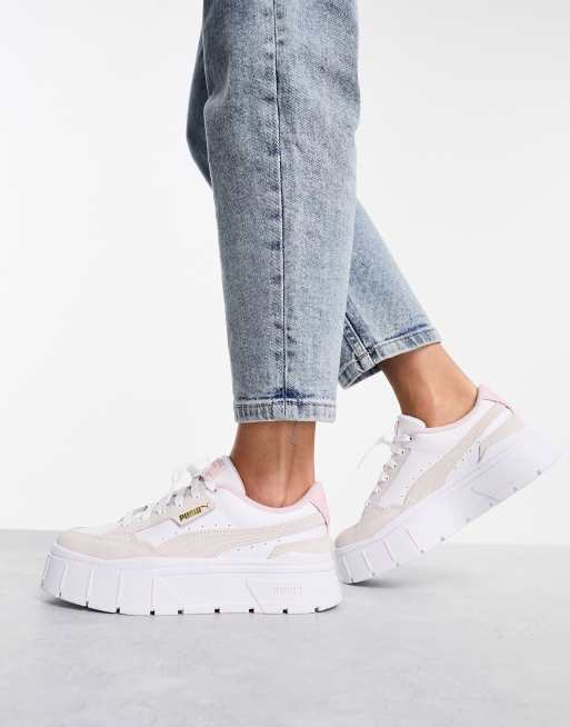 White and pink puma sales trainers