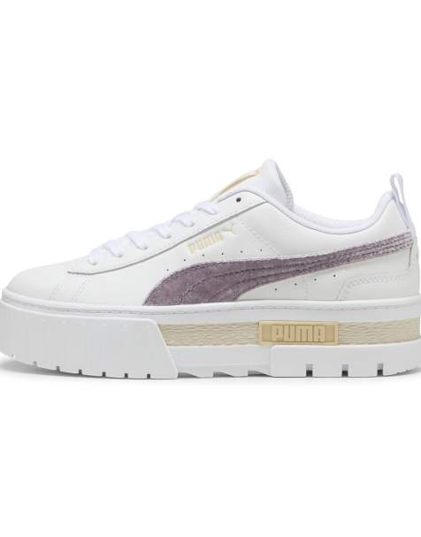 Puma Mayze velvet dream trainers in white with purple - view 1