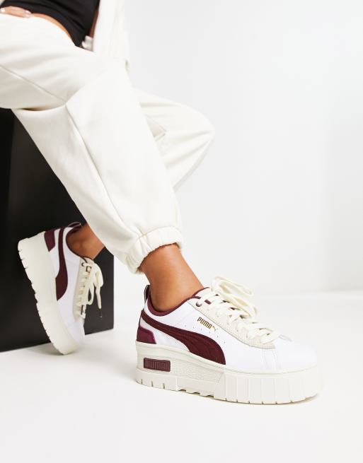 Puma Mayze Wedge trainers in white and burgundy ASOS