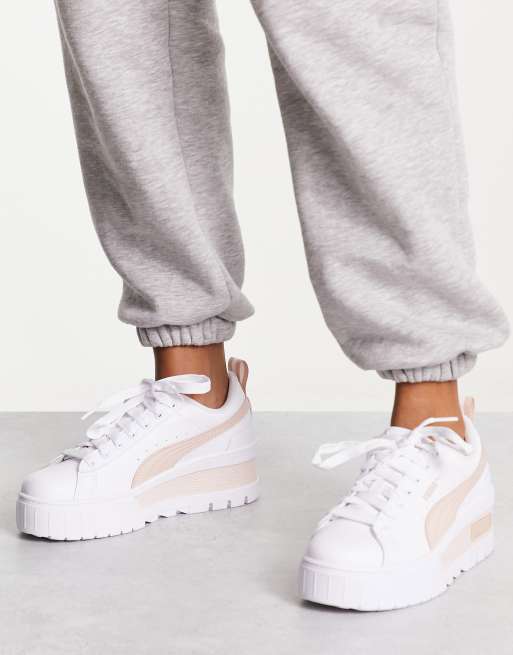 Puma Mayze Wedge trainers in white and pink | ASOS