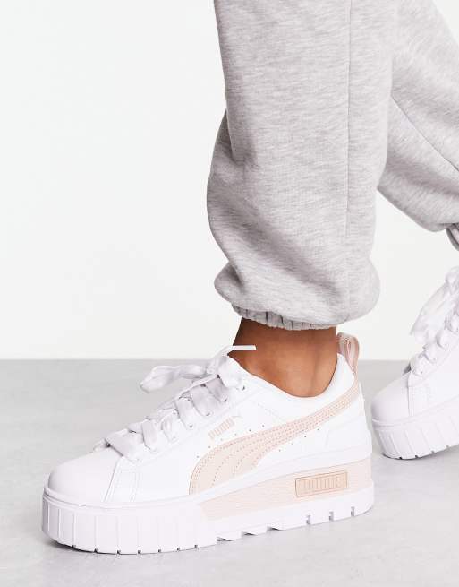 Puma Mayze Wedge trainers in white and pink | ASOS