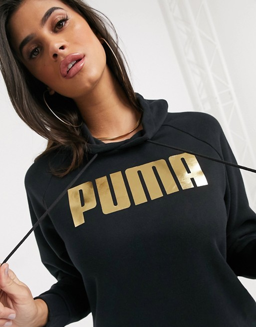 Puma metallic hoodie dress in black | ASOS