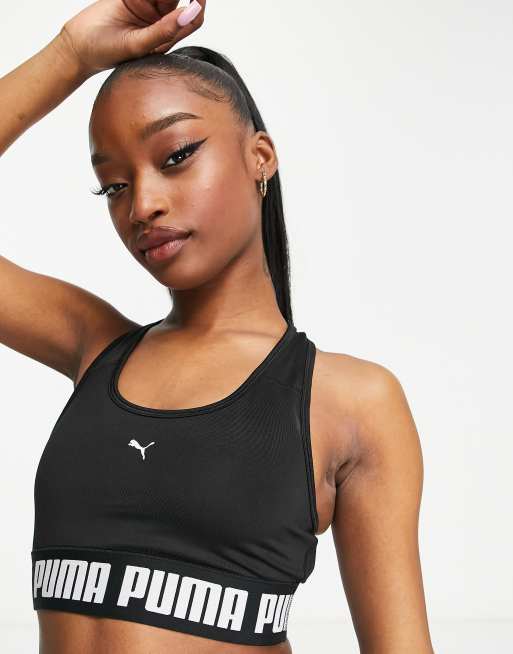 PUMA Mid Impact Puma Strong Bra, Black Women's Sports Bras