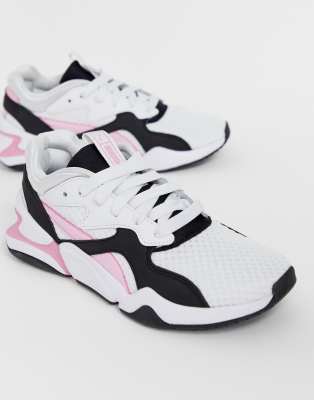 puma nova 90's block white and pink trainers