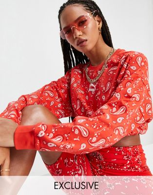 Puma off beat paisley cropped sweat in red - exclusive to asos - ASOS Price Checker