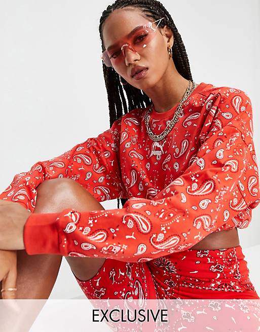 Puma off beat paisley cropped sweat in red - exclusive to asos