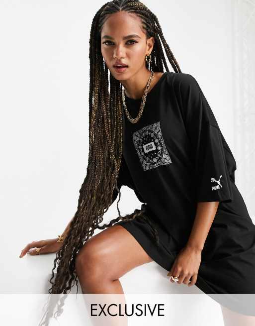 PUMA offbeat paisley T-shirt dress in black - exclusive to ASOS