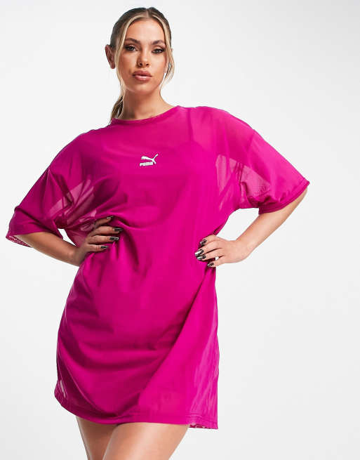 Pink mesh 2025 shirt dress