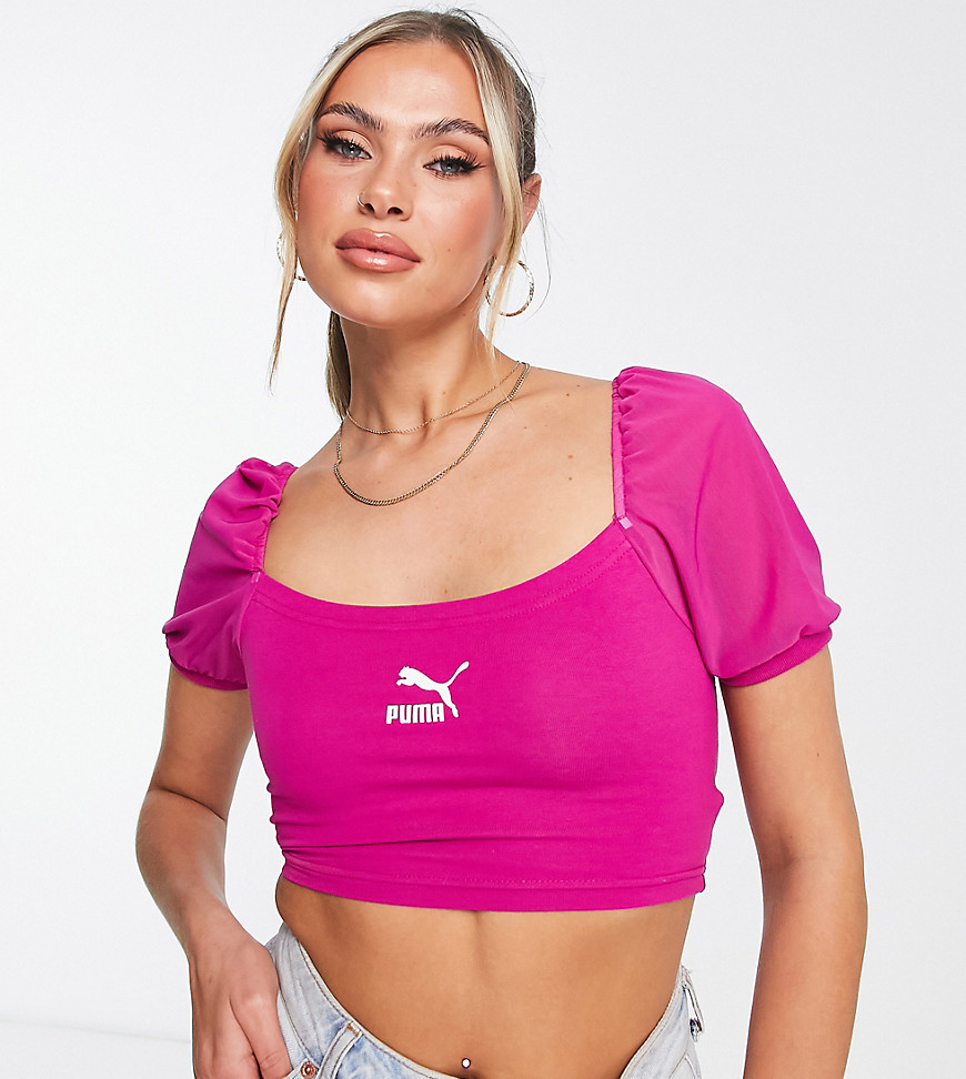 Puma Organza Puff Sleeve Crop Top In Pink - Exclusive To Asos