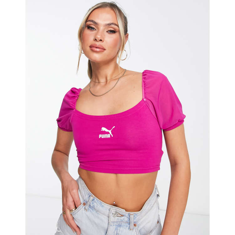 PUMA organza puff sleeve crop top in pink - exclusive to ASOS