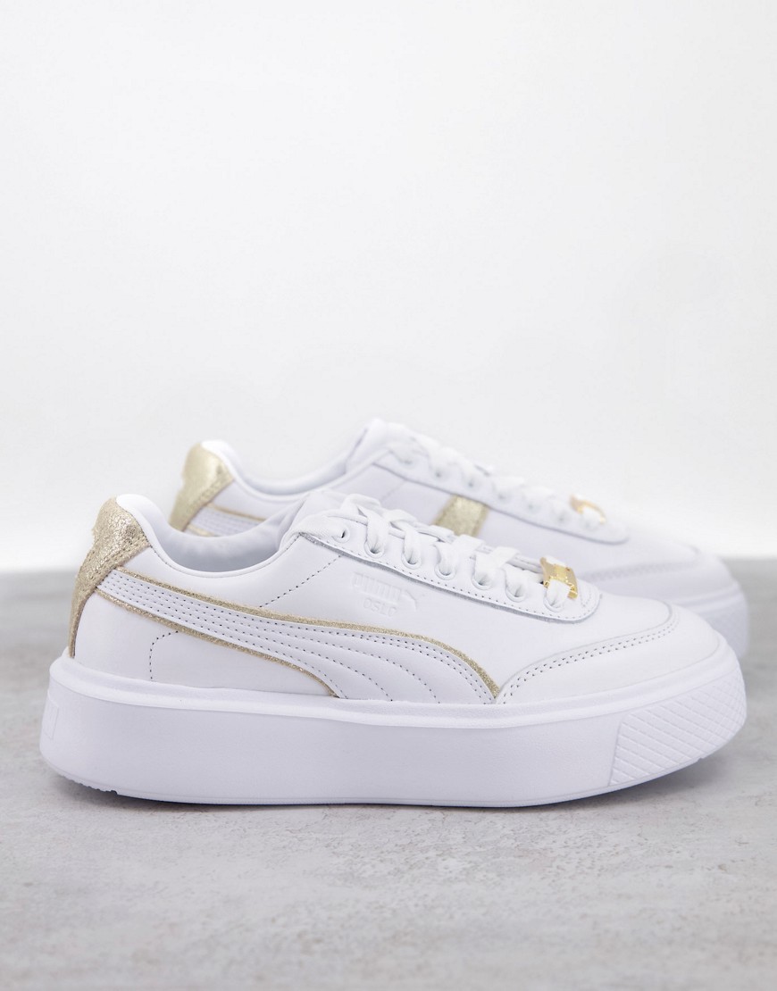 Puma Oslo Maja sneakers in white and gold piping