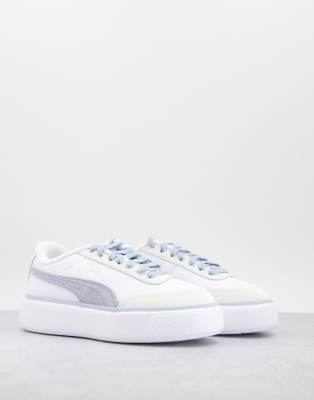 PUMA Oslo Maja suede sneakers in white and baby blue | Smart Closet