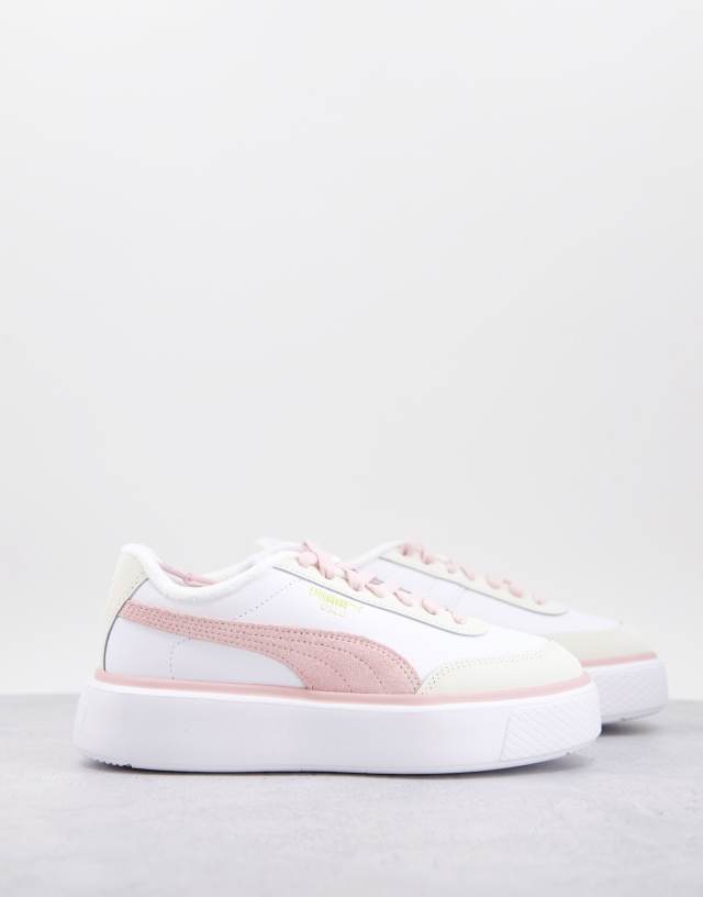 Puma Oslo Maja suede sneakers in white and pastel pink