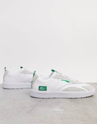 puma oslo pro leather trainer in white and green