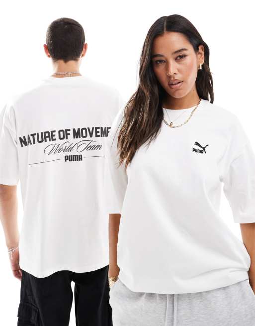 Puma oversized back script t shirt in white black exclusive to ASOS