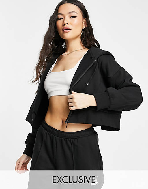 Puma oversized boxy zip through hoodie in black Exclusive to ASOS