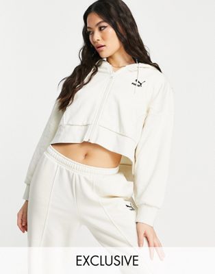 Puma oversized boxy zip through hoodie in off white - exclusive to ASOS